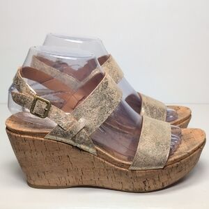 KORK-EASE Austin slingback gold metallic wedge platform sandals womans size 8